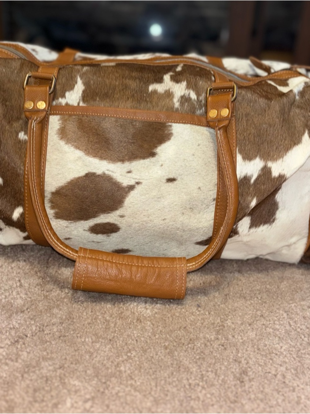 Myra Bag Cowhide Duffel Bag with Tan Leather Trim - Picture 2 of 13